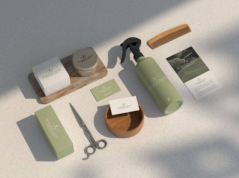 free barber shop branding mockup