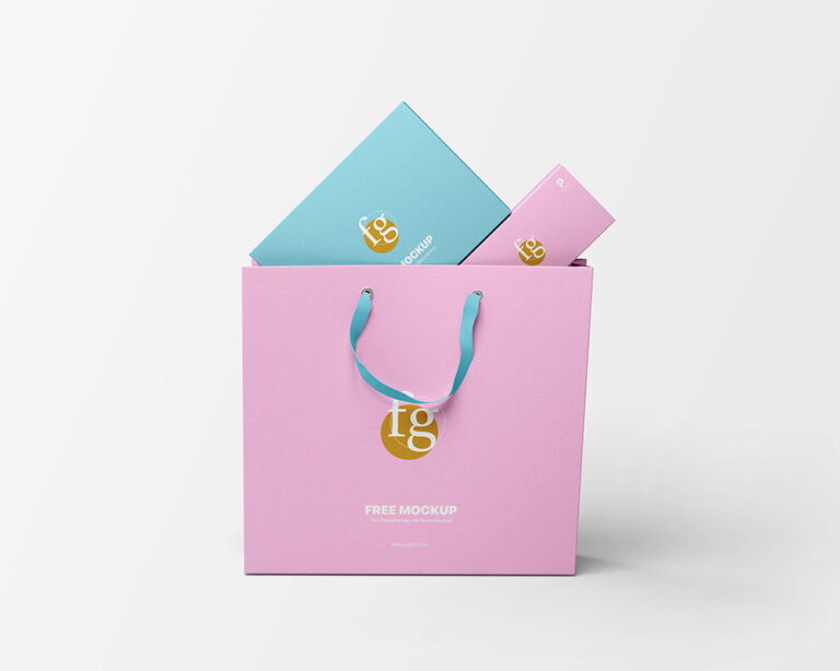free shopping bag with box mockup