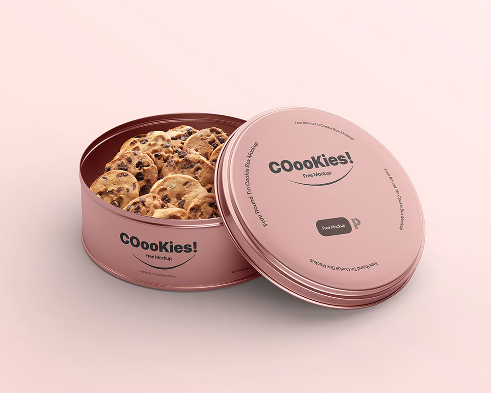 opened tin cookie box mockup