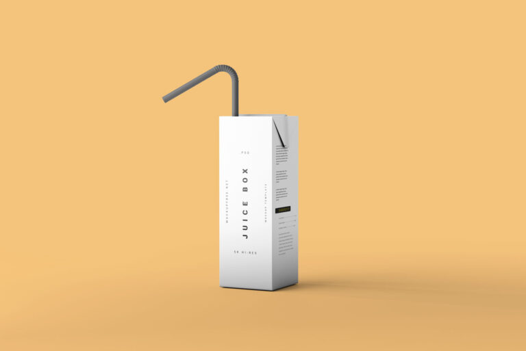 paper juice box with straw mockup