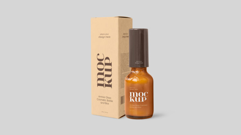 small cosmetic bottle with paper box mockup