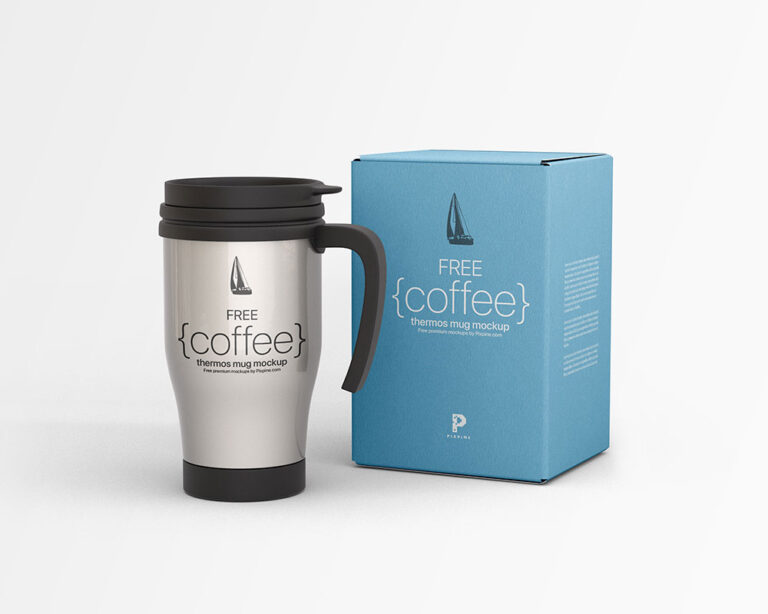 steel coffee thermos mug mockup