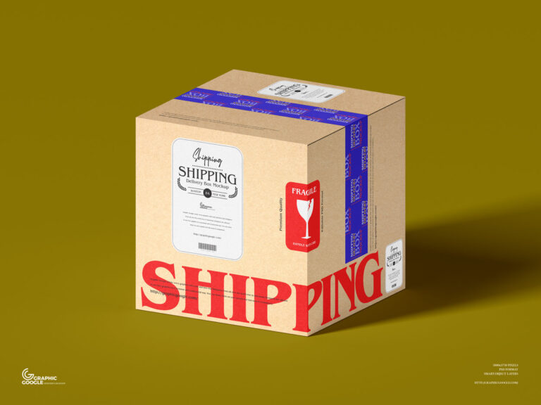 taped shipping delivery box mockup