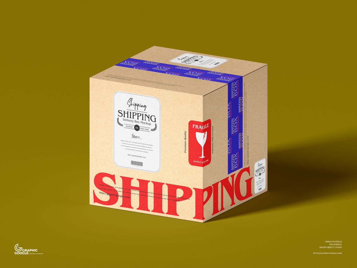 taped shipping delivery box mockup