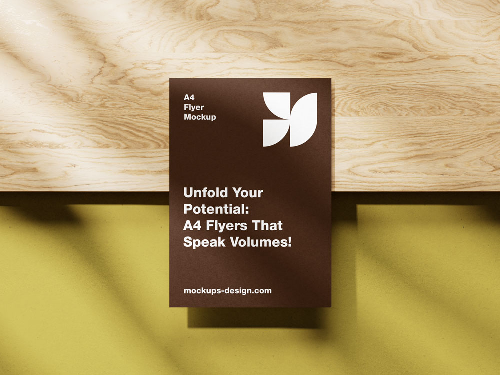 A4 flyer mockup on wooden block 2