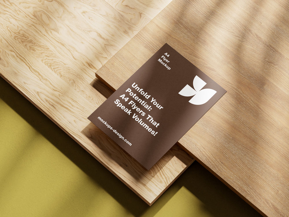 A4 flyer mockup on wooden block 3