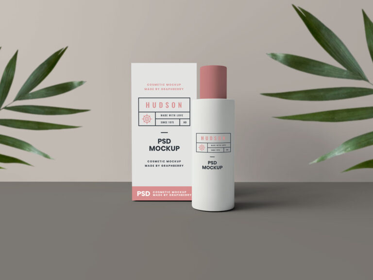 cosmetic bottle with box mockup