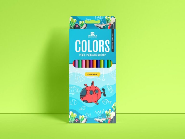 free color pencil box mockup
