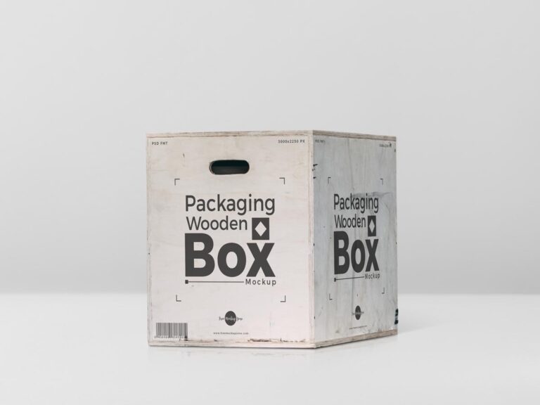 packaging square wooden box mockup