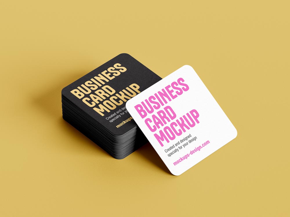 round corner square business card mockup 2