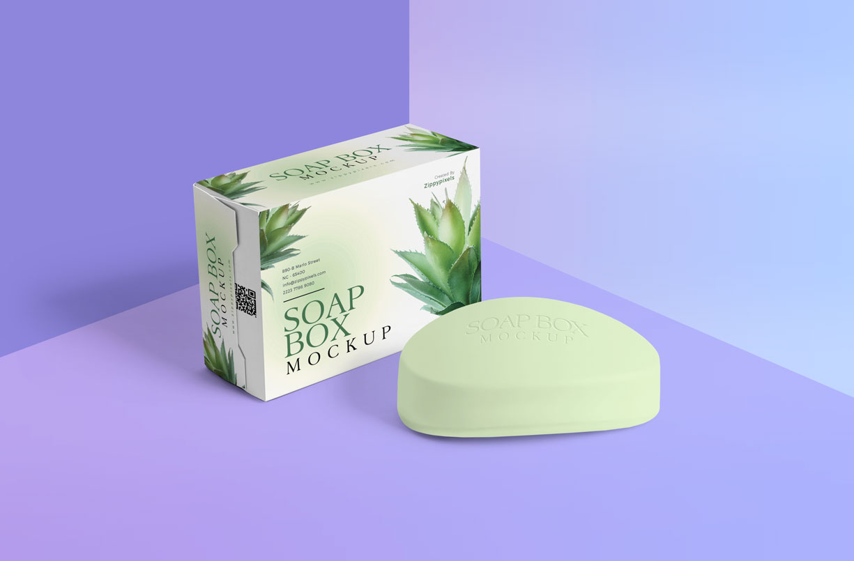 soap bar with paper box mockup